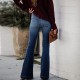 Factory direct sales: 2025 European and American cross-border foreign trade women's jeans, fashionable slim-fit stretch, raw-edge, high-waisted flared pants