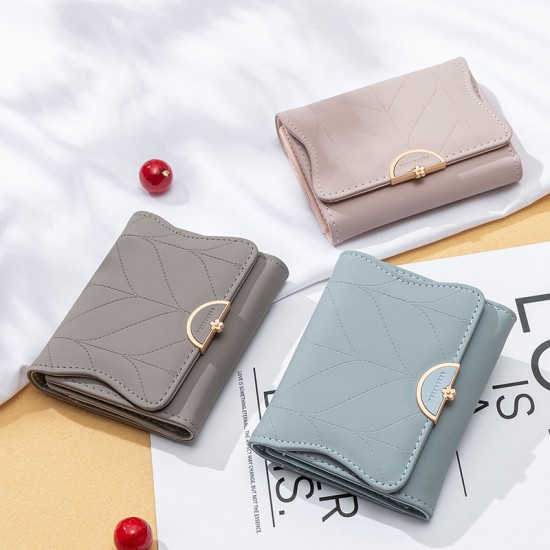 Factory Wholesale Short Wallet for Women, Korean Style, Fashionable and Simple, Small Fresh Tri-Fold Zippered Buckle Wallet and Coin Purse