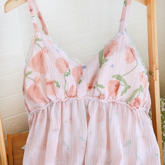 2023 new summer pajamas, pure cotton gauze, thin shorts and plus-size loungewear, two-piece set.