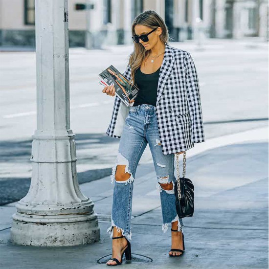 2023 new European and American cross-border spring ripped jeans for women, washed, ripped, raw-edged, beggar pants in stock for wholesale