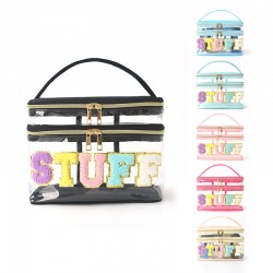 Embroidered and custom seersucker cosmetic bag, cross-border striped portable storage bag, popular travel organizer, in stock on Etsy