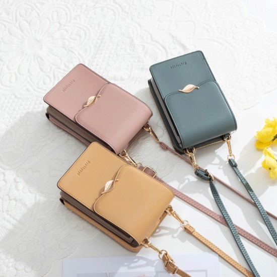 Prettyzys new touchscreen women's phone bag, Japanese and Korean style, simple solid color crossbody bag, large capacity shoulder wallet