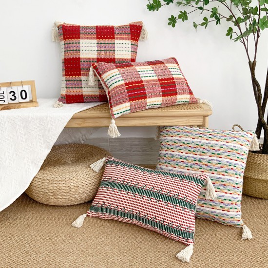 INS solid color saffron colored cotton and rowan flower throw pillowcases, handmade. Office sofa and chair lumbar pillows INS solid color saffron colored cotton and rowan flower throw pillowcases, handmade. Office sofa and chair lumbar pillows