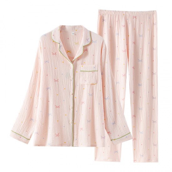 Spring and summer women's nightgown, pure cotton gauze three-quarter sleeves, thin loungewear, mid-length, short-sleeved, loose nightgown.
