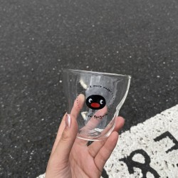 Homemade retro cartoon coconut tree glass, simple vintage-style juice cup, cute cold drink cup, double-layered cup.