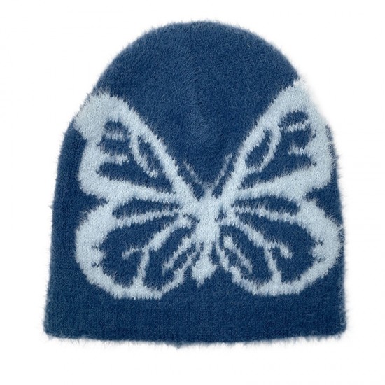 Women's Autumn/Winter New Style Butterfly Pattern Plush Jacquard Knitted Hat, European and American Trendy Warm Beanie with Large Head Circumference
