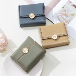 Lianbu Leather Goods 2022 New Women's Short Wallet, Japanese and Korean Tri-Fold Buckle, PU Soft Embroidered Student Wallet
