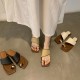 Women's thick-heeled vacation-style straw flip-flops (Summer outdoor wear, 2024 new style, French-style flip-flops) Slippers