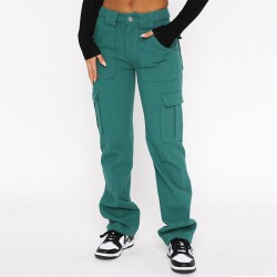 European and American Fashion Foreign Trade New Cross-Border Amazon Women's Pants: Pocket-Patterned Casual Loose Mid-Rise Jeans for Women