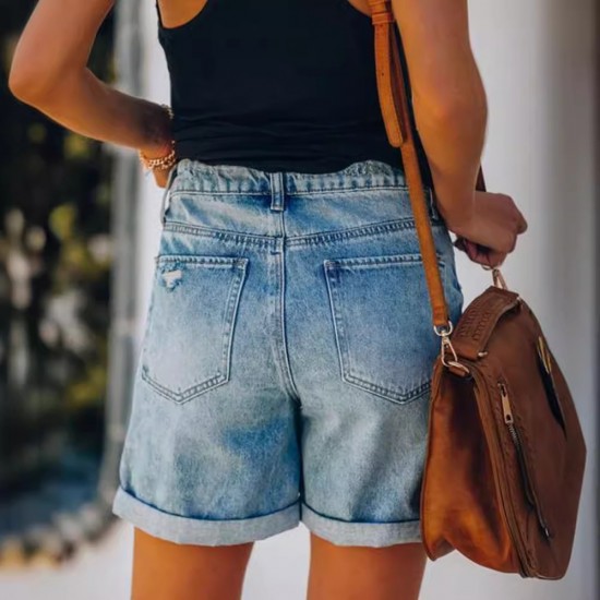 2025 Summer eBay Amazon Wish Street Ripped Straight-Leg Jeans for Women, Foreign Trade Trendy Brand