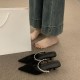 French-style high-end rhinestone single-strap half-slippers for women, 2025 new pointed-toe high-heeled mules for outdoor wear French-style high-end rhinestone single-strap half-slippers for women, 2025 new pointed-toe high-heeled mules for outdoor wear