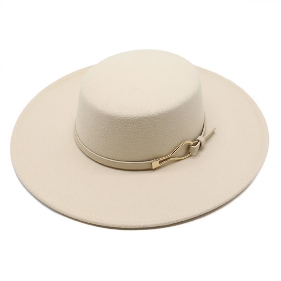 2021 New Retro Black Wide-Brimmed Wool Flat-Top Hats for Women, Autumn and Winter British Style Versatile Panama Hats