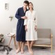 Year-End Thin Summer Waffle Bathrobe for Women Simple V-Neck Three-Quarter Sleeve Absorbent Couple's Nightgown for Spring and Autumn