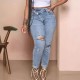 Factory direct 2025 new cross-border ripped high-waisted jeans for women, slim-fitting skinny jeans in stock.