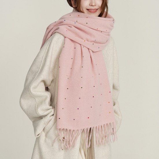 Maillard color single-color polka dot scarf for women, a new autumn and winter warm scarf Thickened student scarf, Korean-style versatile shawl.
