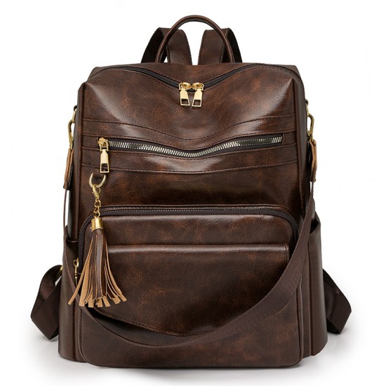 2025 New European and American Retro Fashion Women's Backpack, Trendy and Stylish, Large Capacity, Commuting, Fashionable, Tasseled Backpack Wholesale