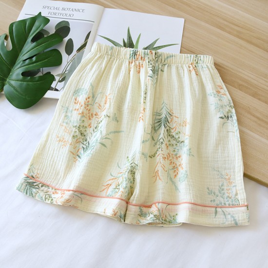 Summer women's shorts, pure cotton double-layer gauze, thin, loose, wrinkled, comfortable, breathable loungewear, suitable for outdoor wear.