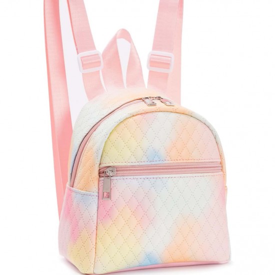 Best-selling cross-border women's backpack, rainbow multi-color PU quilted mini backpack, stylish and casual, high-end school bag