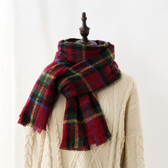 Fashionable plaid scarf for women, 2025 new autumn and winter Korean style sweet imitation cashmere scarf, wholesale, thickened and warm shawl
