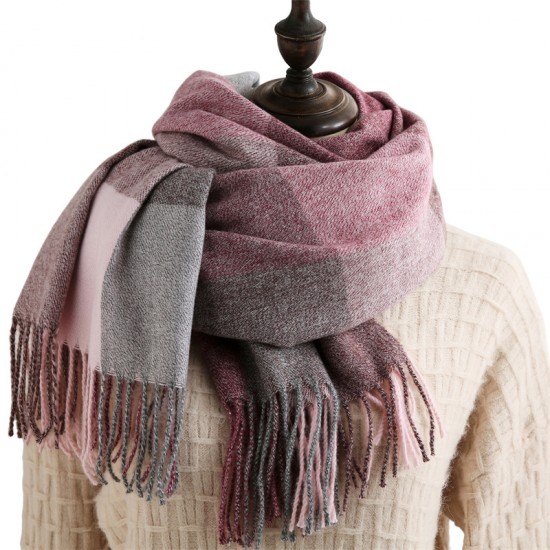 2025 new plaid scarf for women, sweet Japanese and Korean faux cashmere mid-length plaid scarf, wholesale.