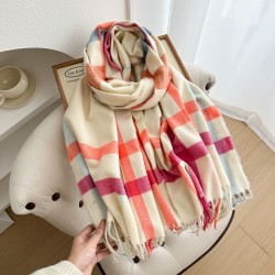 Foreign trade thickened plaid scarves for women, faux cashmere neckbands for autumn and winter, warm and color-blocked striped tassels, perfect for besties.