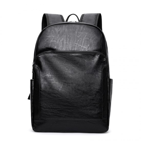 New cross-border men's PU leather backpack, simple and lightweight business travel bag, business casual, large capacity laptop bag