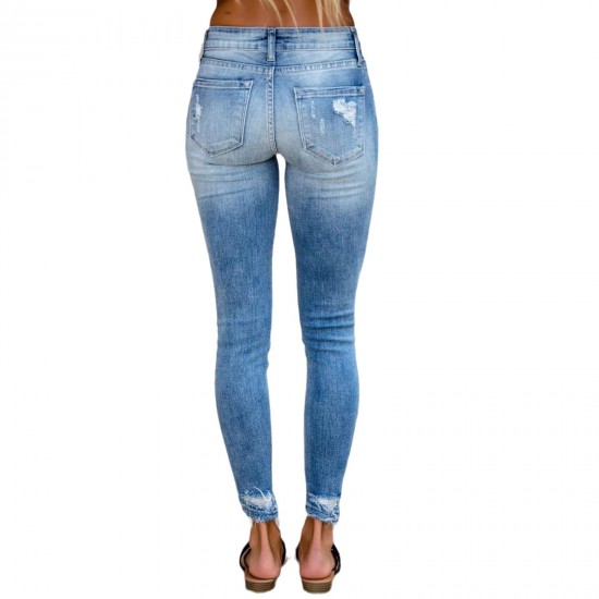 Factory direct sales, cross-border 2025 new European and American stretch jeans for women, long, ripped, mid-rise skinny jeans Factory direct sales, cross-border 2025 new European and American stretch jeans for women, long, ripped, mid-rise skinny jeans