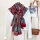 Ethnic cashew print long scarf for women, luxurious and versatile, classic pattern, sun protection silk scarf for travel