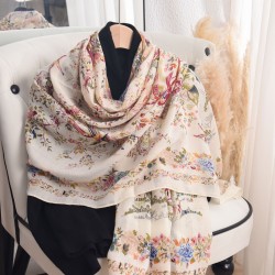Thin, niche imitation cotton and linen, pastoral-style printed silk scarf, Japanese and Korean, fashionable and elegant shawl for women, a sophisticated holiday gift