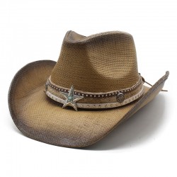 2024 Ethnic Style Horseback Riding Men's and Women's Retro Tibetan Rolled-Brimmed Western Cowboy Straw Hats with Sun Protection and Sun Visor