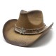 2024 Ethnic Style Horseback Riding Men's and Women's Retro Tibetan Rolled-Brimmed Western Cowboy Straw Hats with Sun Protection and Sun Visor