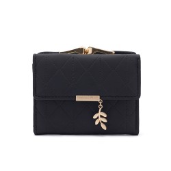 2025 New Short Women's Small Fresh Foldable Multifunctional Wallet with Diamond Plaid Full PU Leather Student Coin Purse