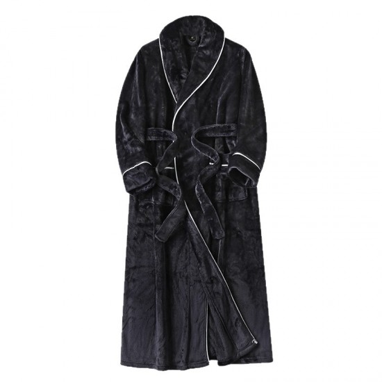 Classic European and American, simple, extra-long flannel robe for men. Autumn and Winter Thickened Plus-Sized Coral Fleece Bathrobes for Women