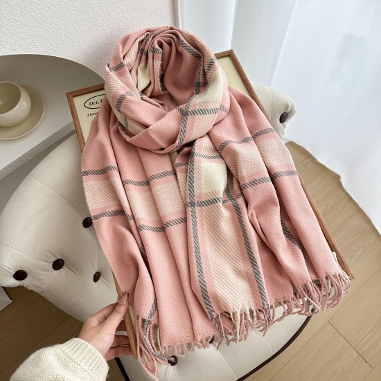 Autumn and winter warm, whitening, thickened Korean-style scarf for women, faux cashmere plaid tassel shawl for students.