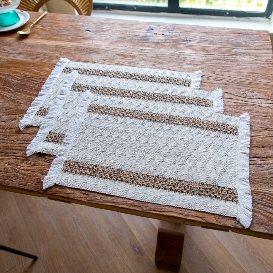 Cross-border hot-selling placemats, farmhouse retro jute tassel table mats, round bowl mats, rectangular insulation mats, napkins. Cross-border hot-selling placemats, farmhouse retro jute tassel table mats, round bowl mats, rectangular insulation mats, napkins.