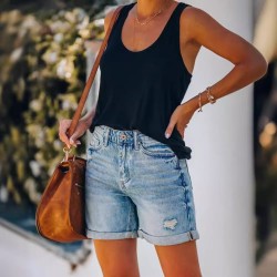 2025 Summer eBay Amazon Wish Street Ripped Straight-Leg Jeans for Women, Foreign Trade Trendy Brand