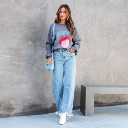 Amazon 2025 Cross-Border Loose Casual Jeans for Women: Fashionable, Simple Tassel Straight-Leg Pants