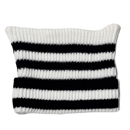 Cross-border new autumn and winter cat-ear knitted hat, Korean-style Instagram-style, cute and versatile striped cow-ear wool hat Cross-border new autumn and winter cat-ear knitted hat, Korean-style Instagram-style, cute and versatile striped cow-ear wool hat