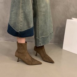 Thick-heeled square-toed brown closed-toed sandals for women, 2023 summer shallow-cut European and American slingback high-heeled sandals.