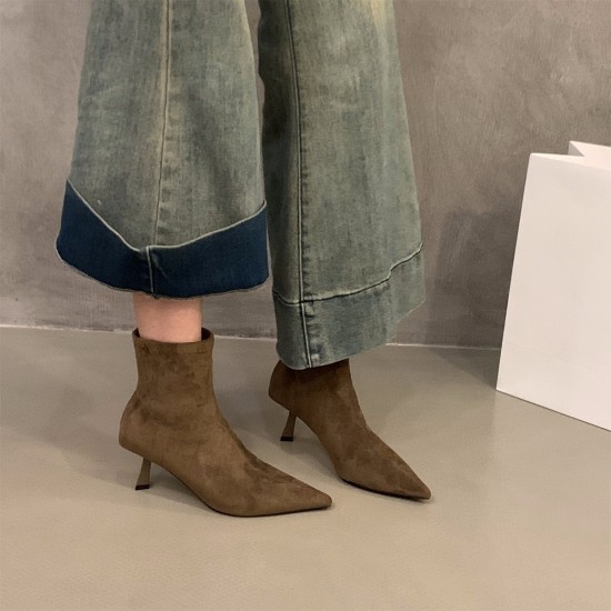 Thick-heeled square-toed brown closed-toed sandals for women, 2023 summer shallow-cut European and American slingback high-heeled sandals.