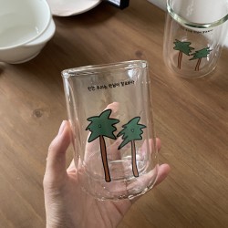 Rustic French floral water cup, refreshing ice blue willow leaf glass, heat-resistant juice and milk cup