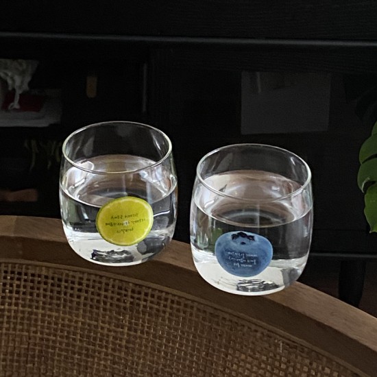 Korean INS natural style blueberry fruit glass, high-borosilicate heat-resistant milk cup. Simple, artistic breakfast cup