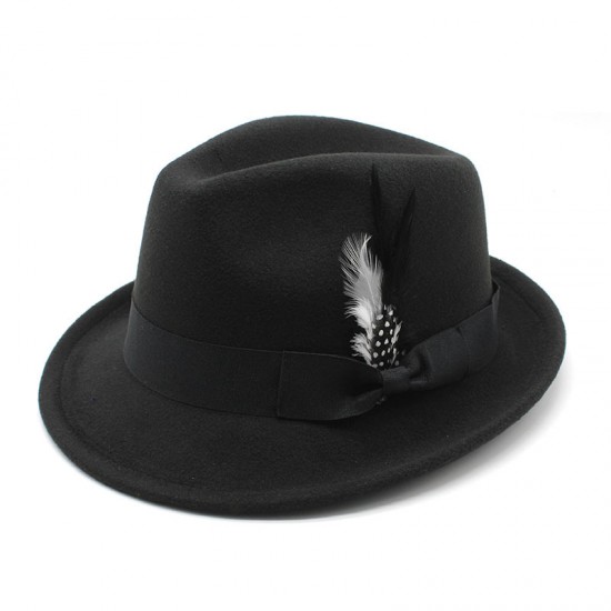 2023 new cross-border men's small hats with feathers and felt, men's jazz fedoras.