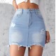 European and American Cross-border 2025 Summer New Slim-Fit Ripped Denim Skirt for Women Light-Color Washed Raw-Edge A-Line Skirt
