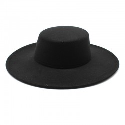 Autumn and winter new cross-border thickened men's and women's hats with 10cm brim, woolen felt flat top hats with wide brims.