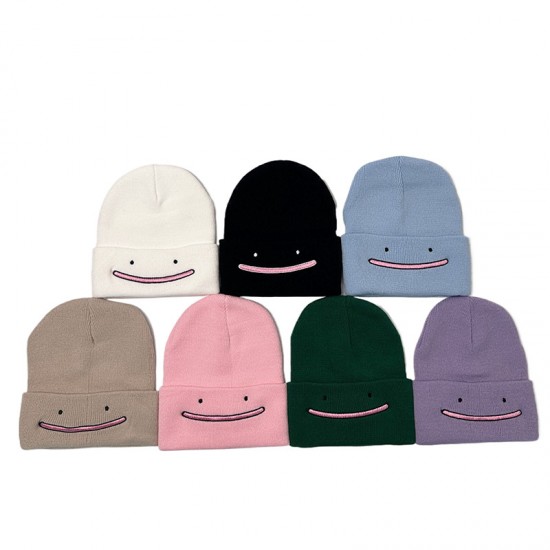 Cross-border Ditto Pokemon embroidered knitted hat, a warm, ear-protective, couple's beanie for women in autumn and winter. Cross-border Ditto Pokemon embroidered knitted hat, a warm, ear-protective, couple's beanie for women in autumn and winter.