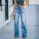 Factory direct sales of fashionable, washed jeans for women, in stock, for foreign trade wholesale. Ripped slim-fitting wide-leg denim trousers