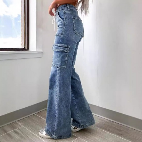 Factory direct sales of 2025 new straight-leg jeans for women, American casual, lace-up, multi-pocket functional work pants, in stock. Factory direct sales of 2025 new straight-leg jeans for women, American casual, lace-up, multi-pocket functional work pants, in stock.