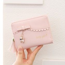Cross-border Taobao bestseller, women's short wallet, foldable, fresh bow, kitten pendant, student wallet in stock