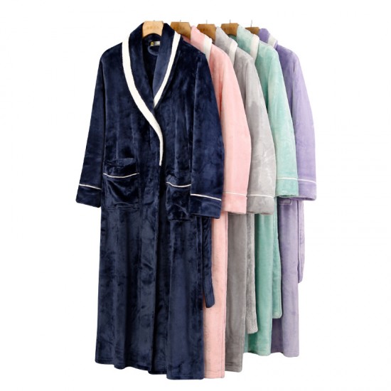 European Size Extra-Long Plush Cut Velvet Hooded Striped Couple's Nightgown, Men's and Women's Plus Size Flannel Bathrobe, Autumn/Winter